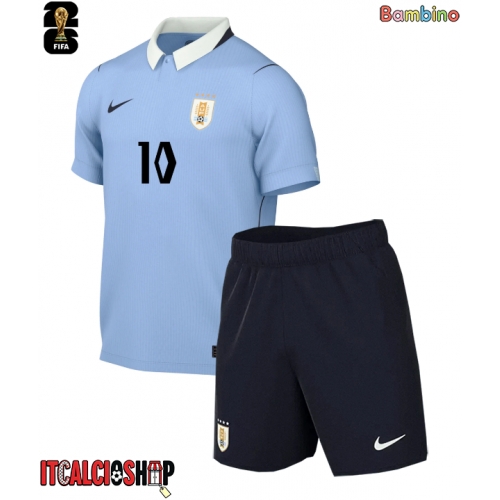 Uruguay Giorgian de Arrascaeta #10 Prima Maglia Bambino Mondiali 2026 Manica Corta (+ Pantaloni corti)